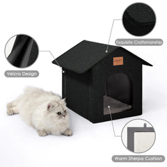 Love's cabin outdoor cat house removable cushion inside signals added comfort and easy laundry.