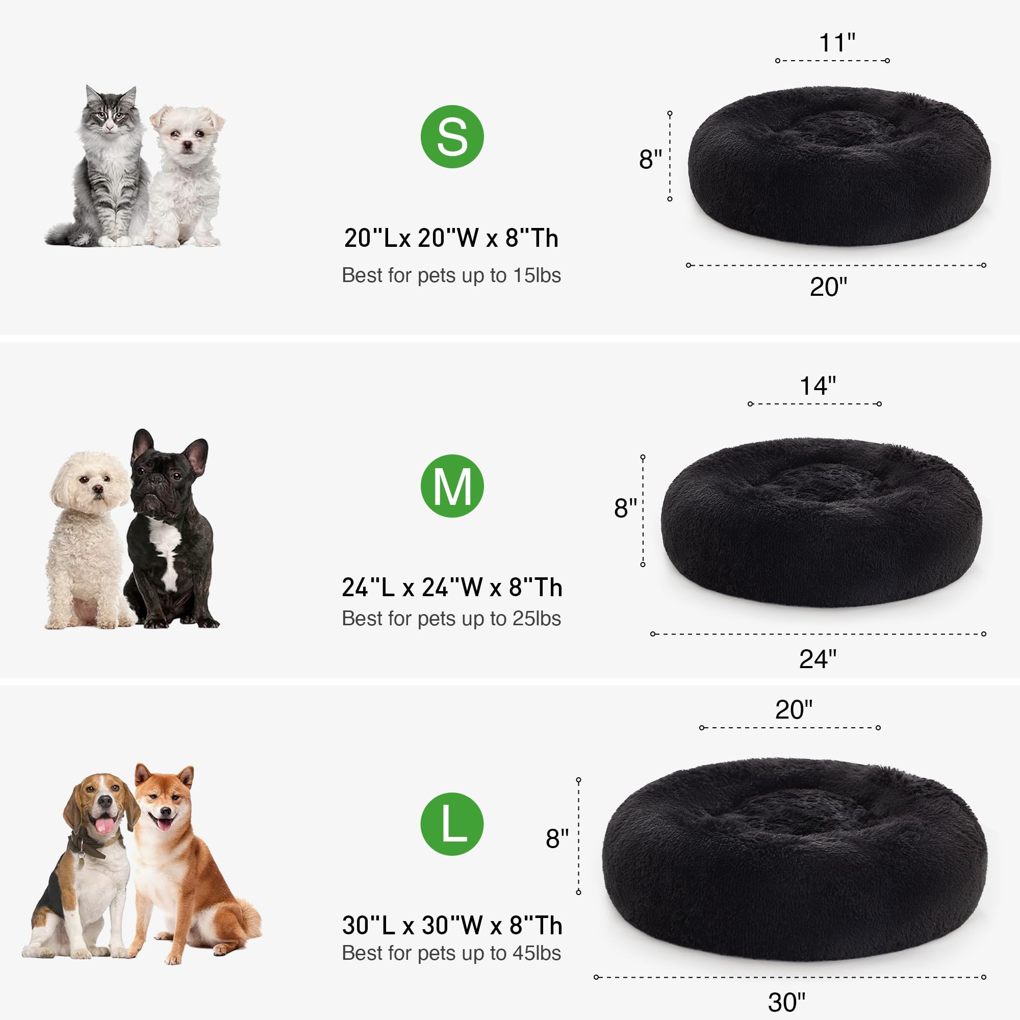 Love's cabin black color pet bed in soft, durable faux fur.