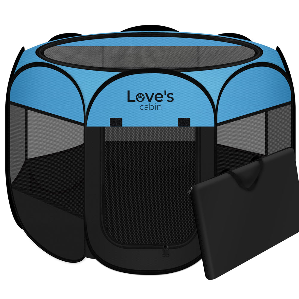 Love's cabin pet playpen with 8-panel circular design for versatile containment.