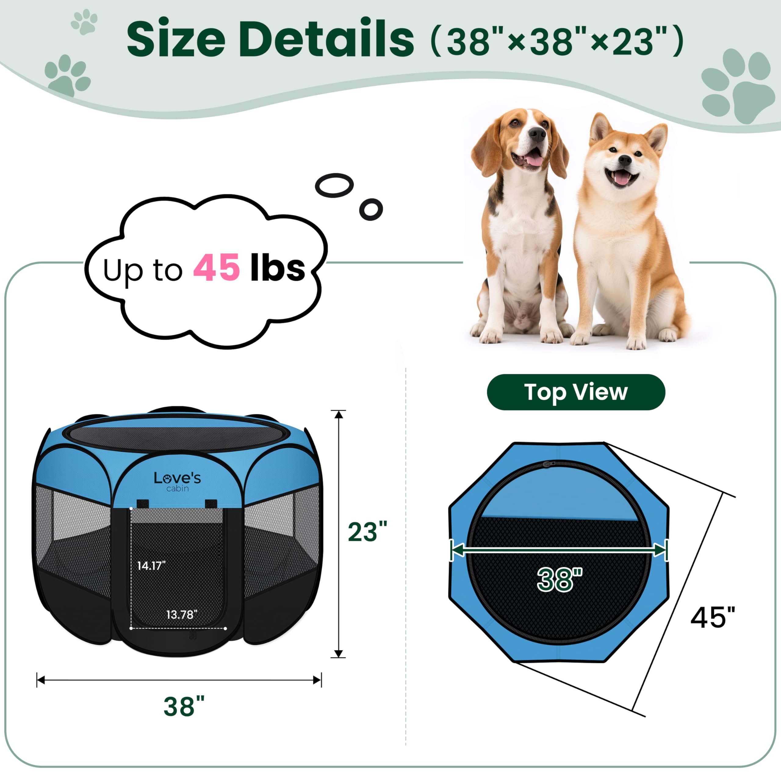Love's cabin pet playpen blue 8-panel circle highlights spacious play area