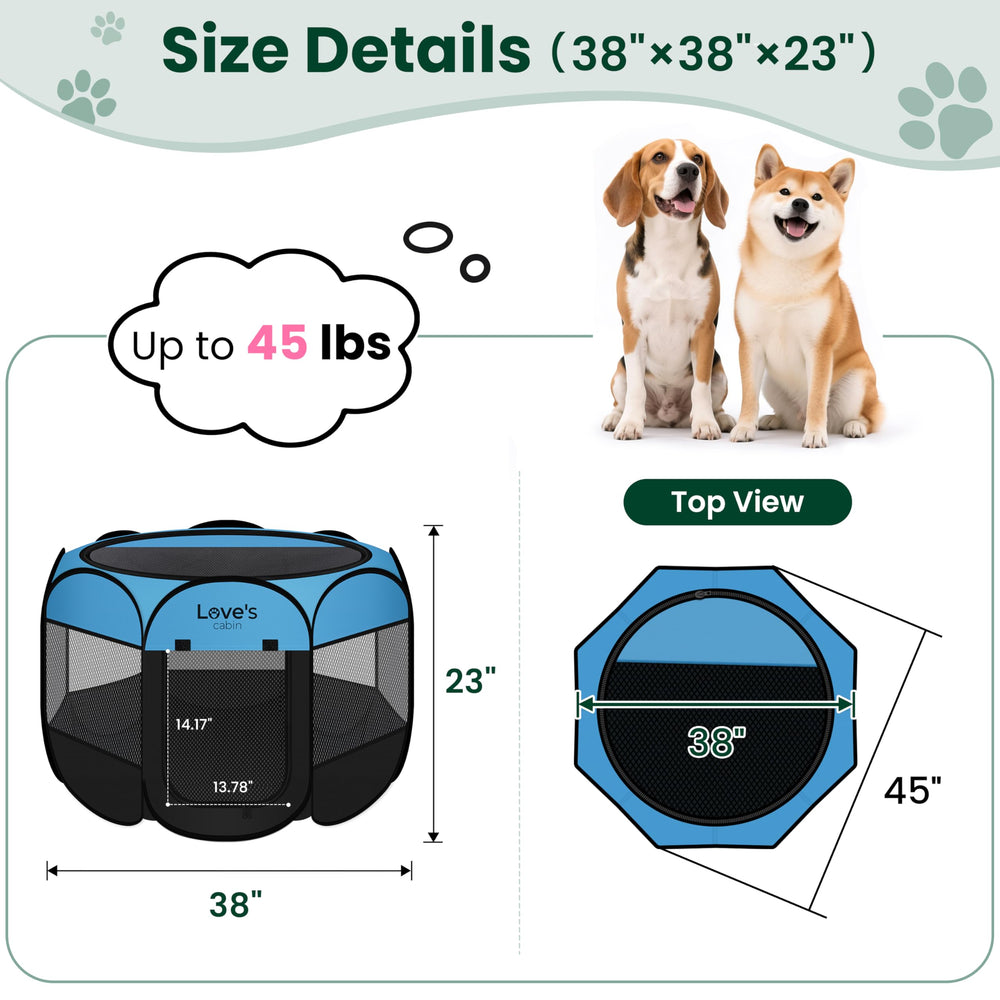 Love's cabin pet playpen blue 8-panel circle highlights spacious play area