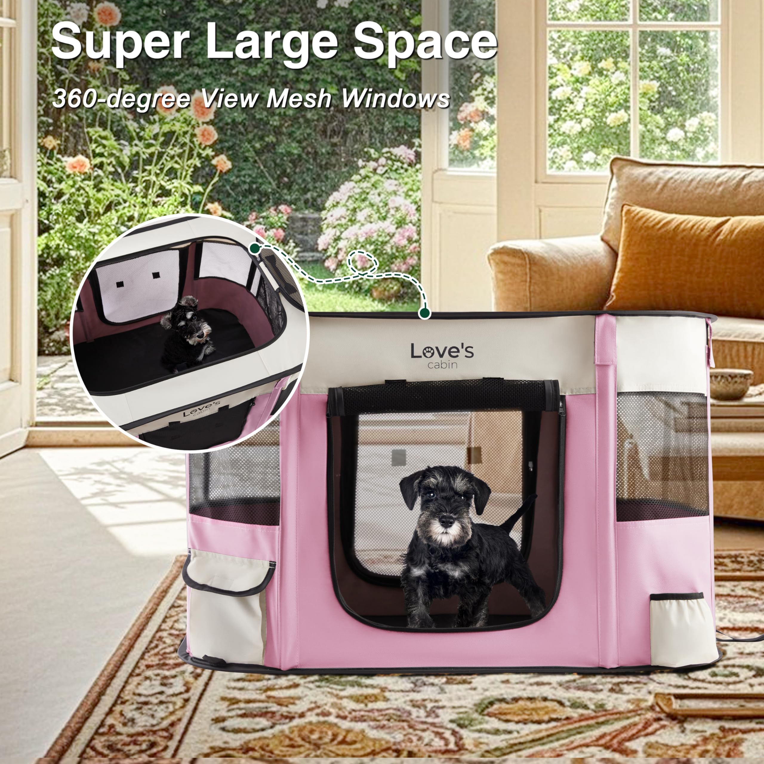 Love's cabin carrying case enables travel-ready setup indoors or outdoors.