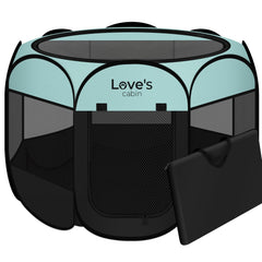 Love's cabin pet playpen folded in carrying case for quick transport