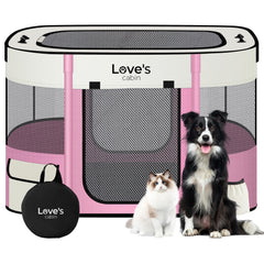 Love's cabin pet playpen folded with carrying case for easy transport.