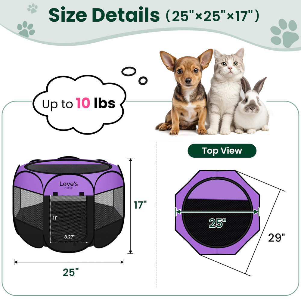 Love's cabin Pet Playpen removable top shows shade options for outdoor use.