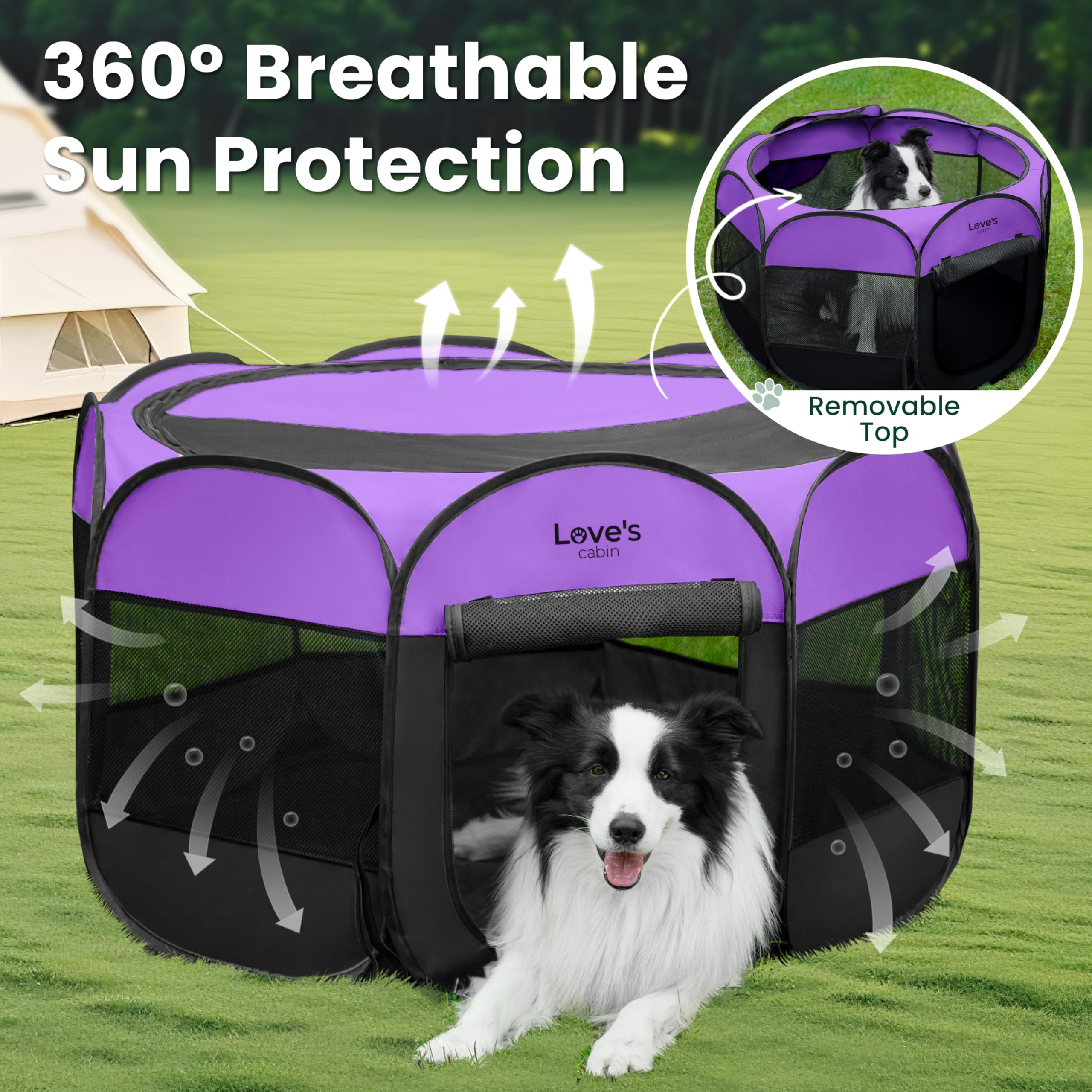 Love's cabin Pet Playpen water-resistant materials ensure durability outdoors.