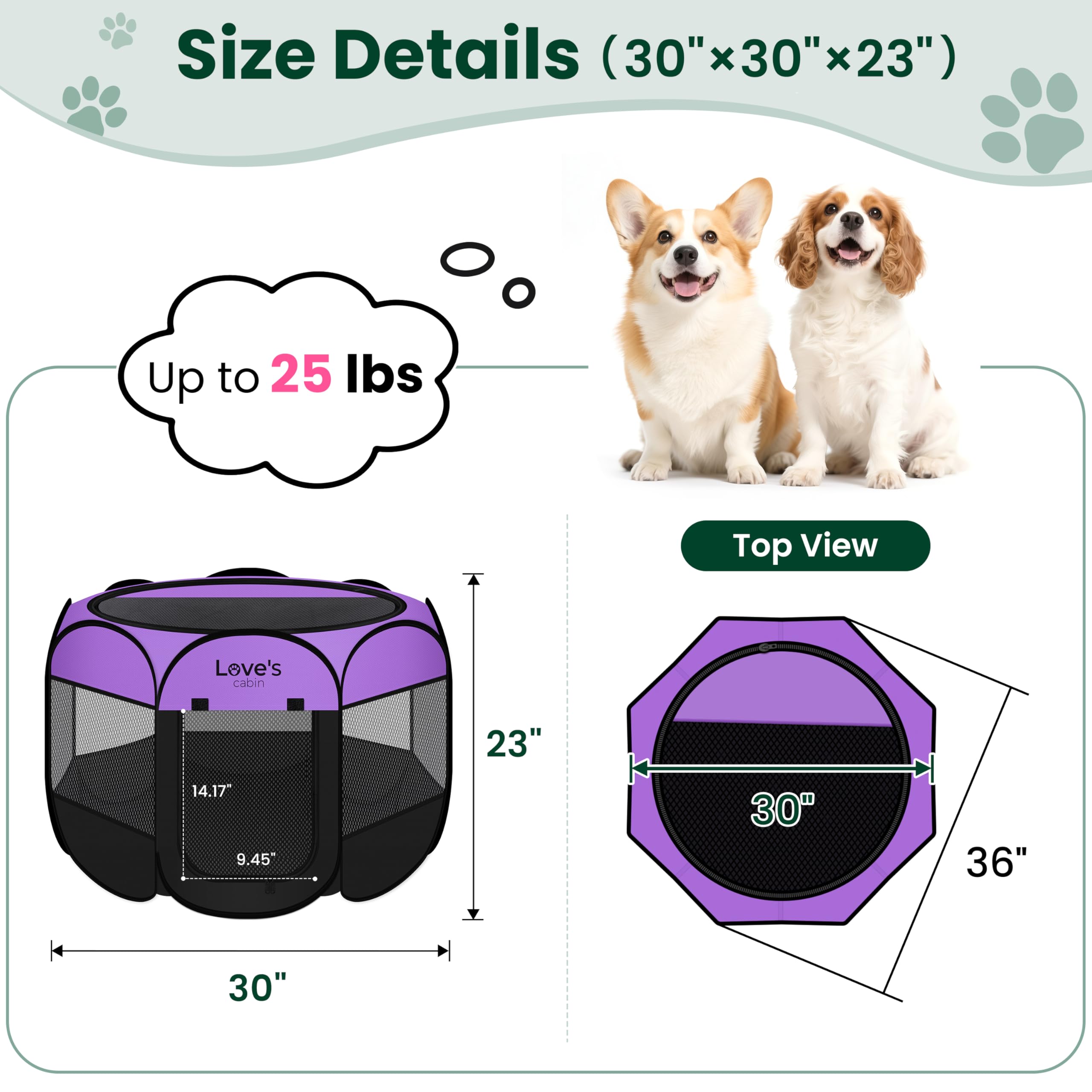Love's cabin pet playpen zipper-top provides shade and secure containment outdoors