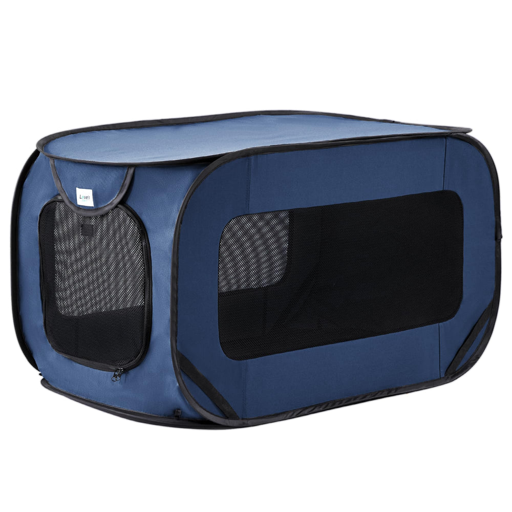 Love's cabin pop-up dog kennel folded for portable storage and travel convenience.
