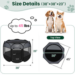 Love's cabin pop-up kennel outdoors provides shade and instant shelter.
