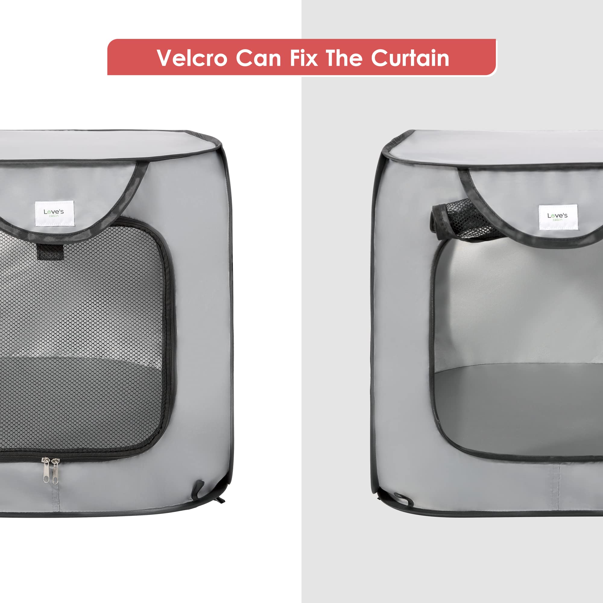 Love's Cabin pop-up kennel side ventilation highlights breathable panels