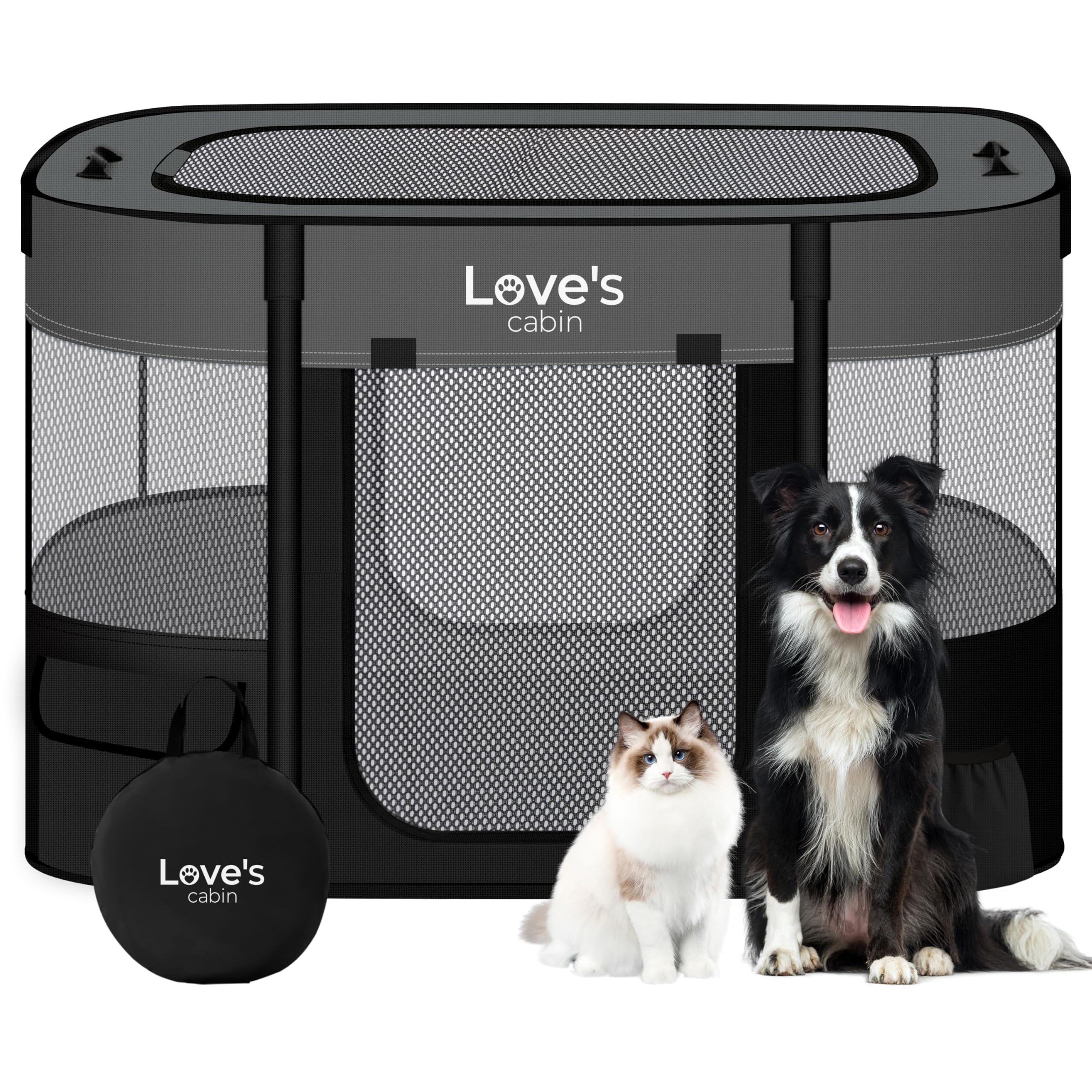 Love's cabin puppy playpen grey panel closed for secure containment.
