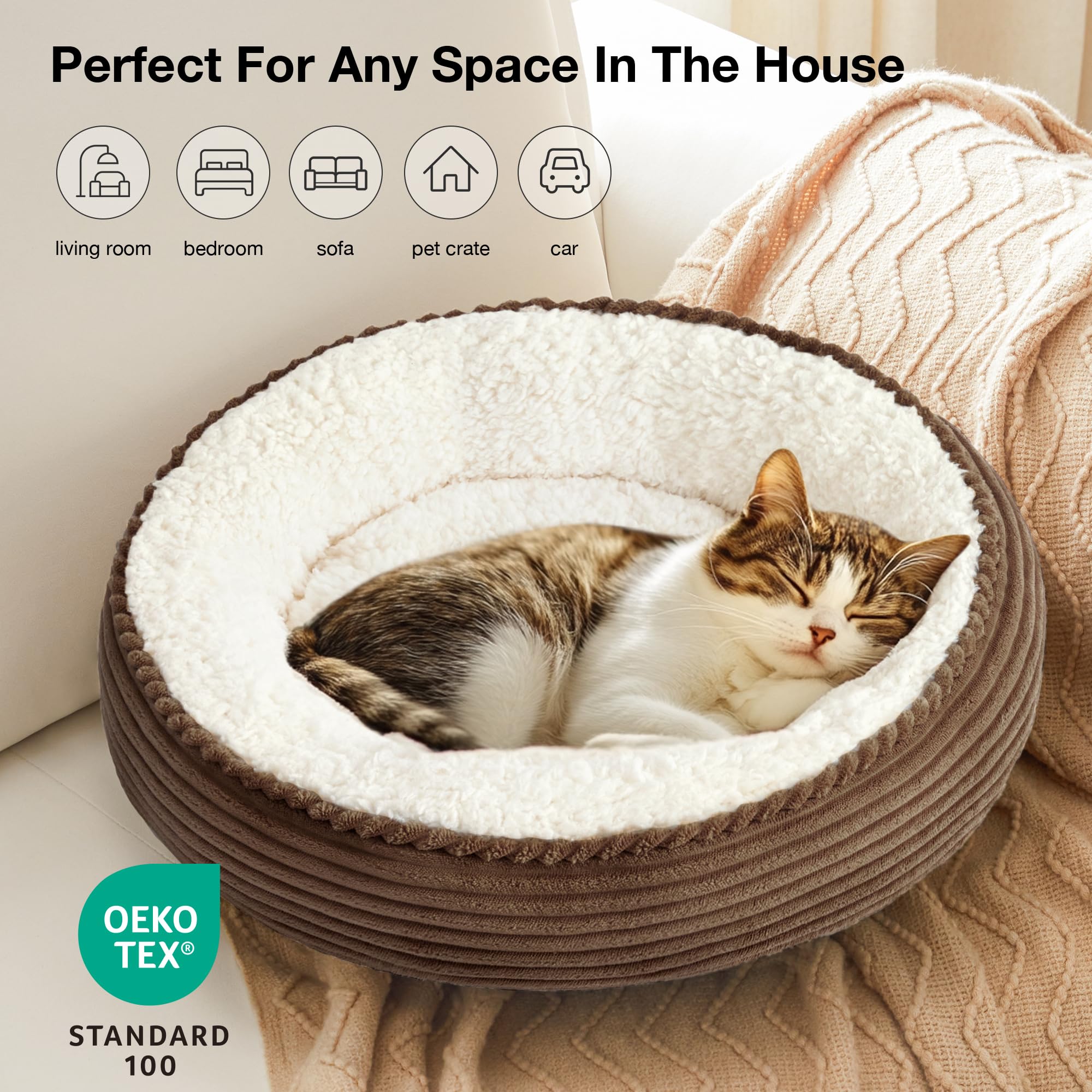 Love's cabin raised rim design supports head and neck during naps.