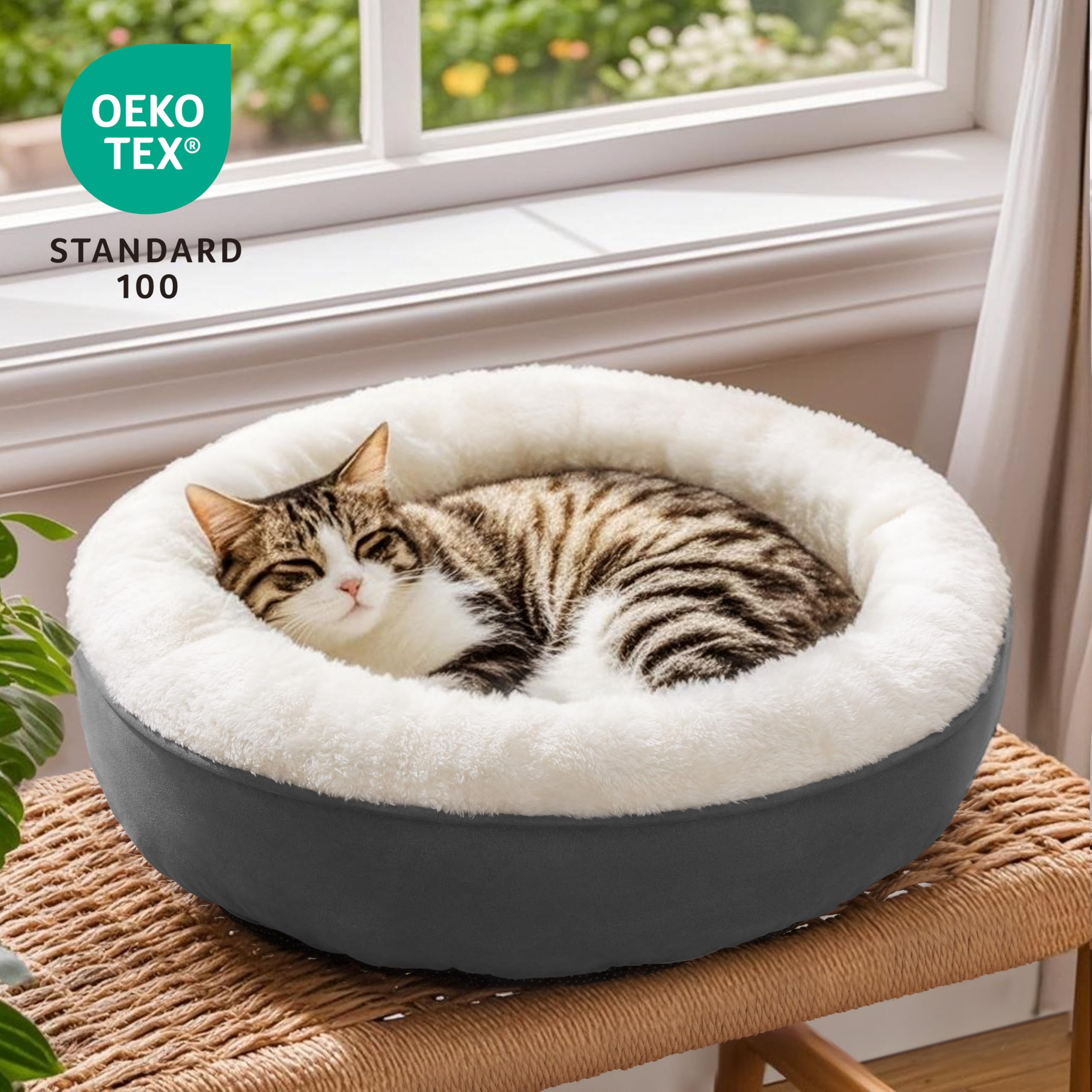 Love's cabin round donut bed 20-inch size ideal for cats and small dogs.