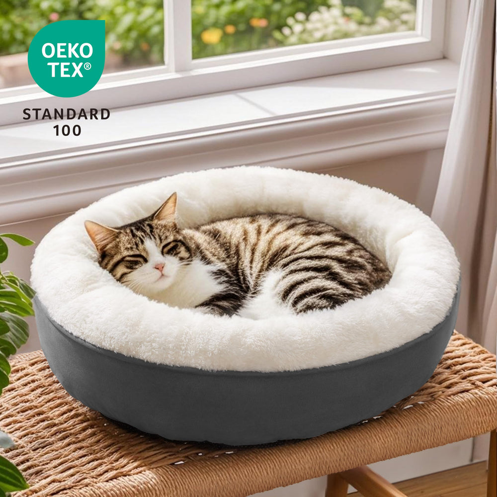 Love's cabin round donut bed 20-inch size ideal for cats and small dogs.