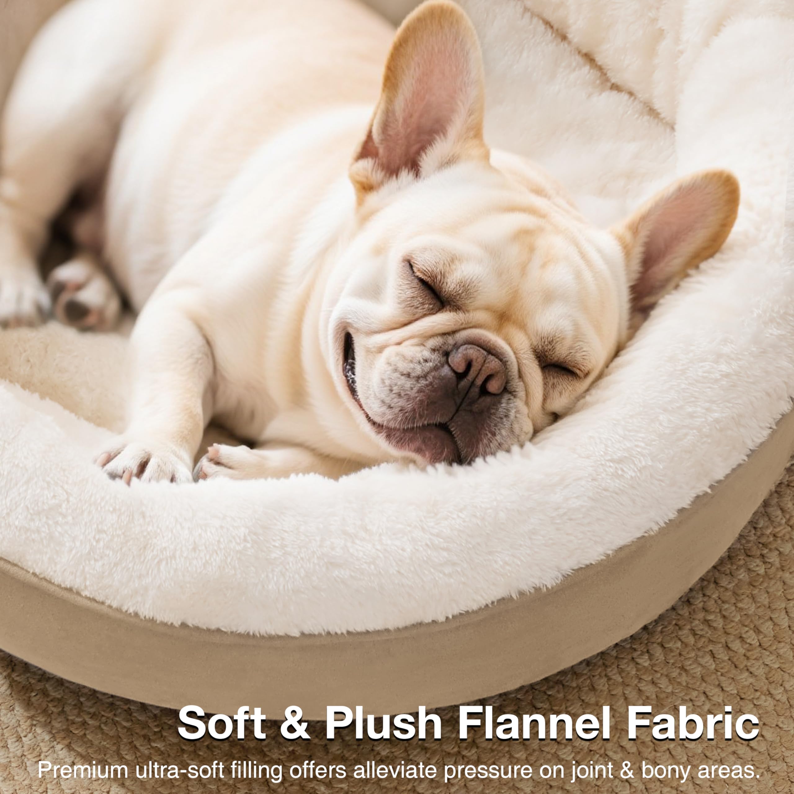 Love's cabin round donut bed camel size compatibility suggests suitable for dogs up to 45 lbs