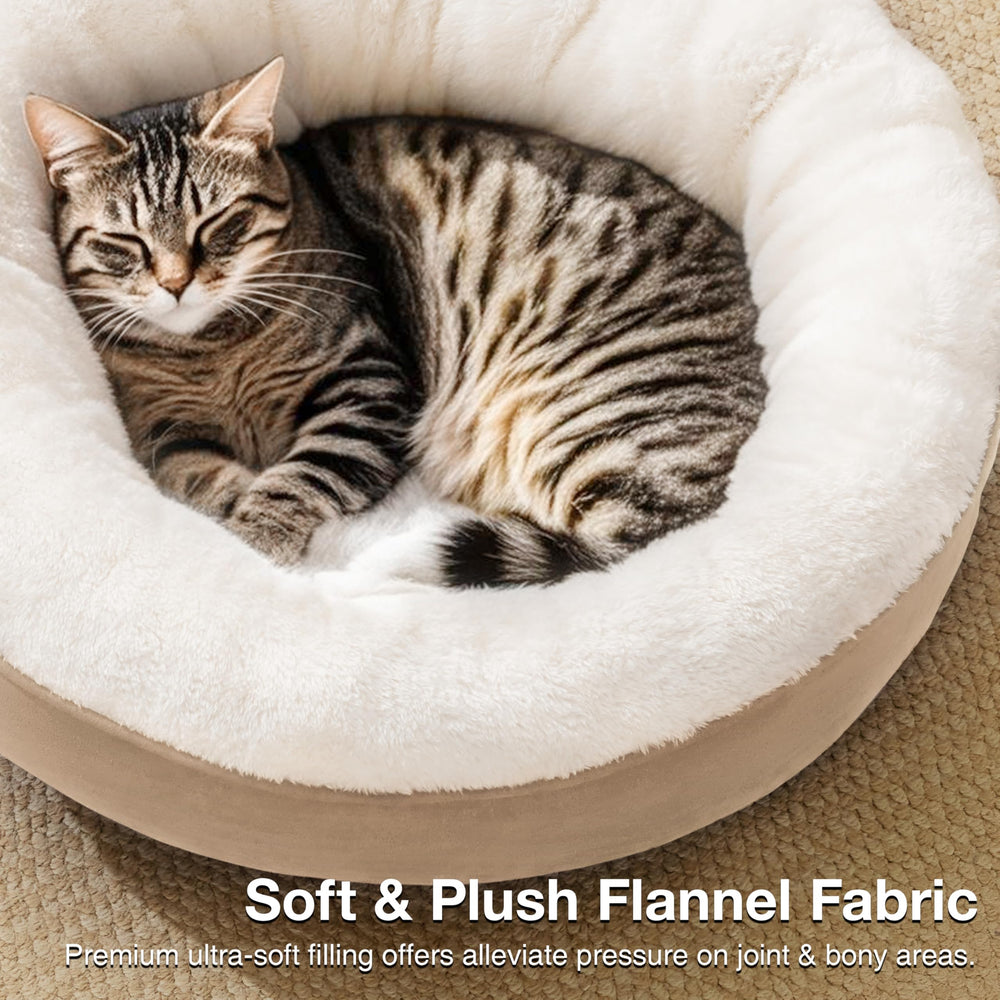 Love's cabin round donut bed camel premium fabric offers soft, warm comfort