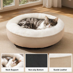Love's cabin round donut bed camel side view highlights the raised rim