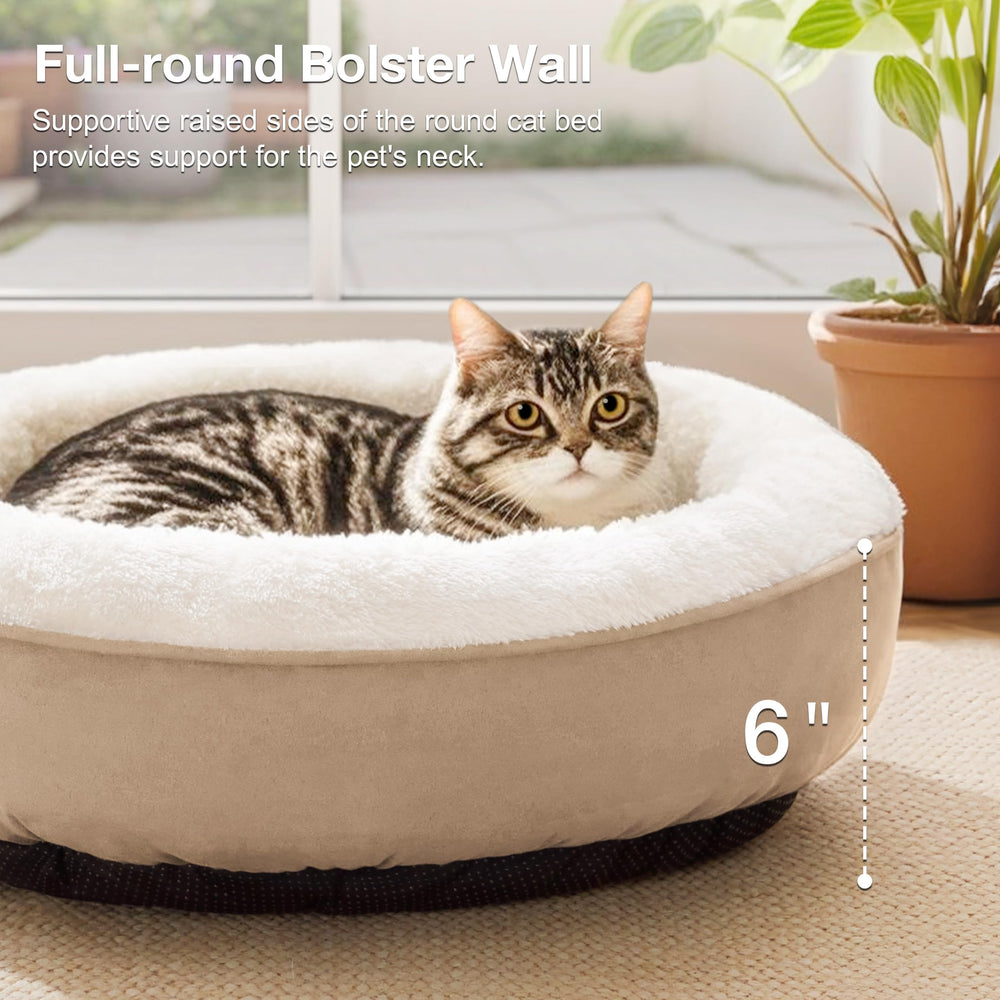 Love's cabin round donut bed camel water-resistant bottom supports daily use