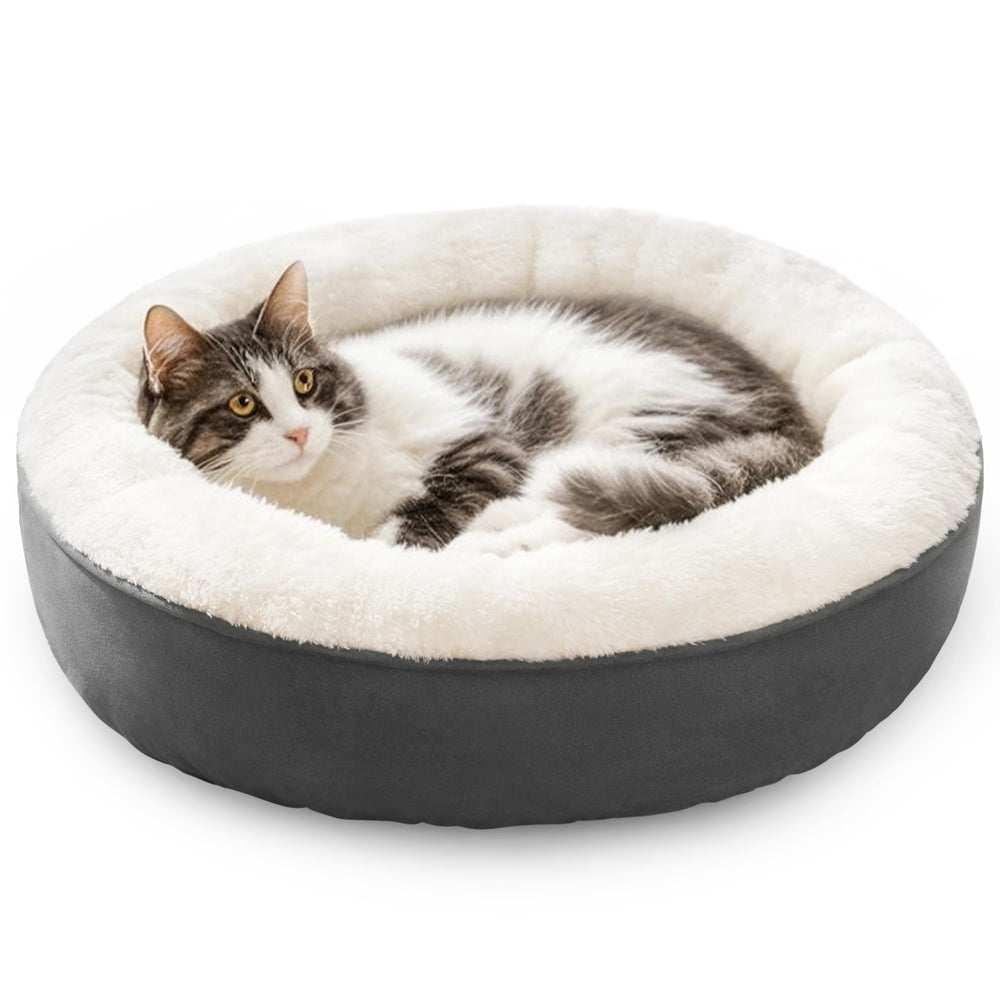 Love's cabin round donut bed front view shows cozy nest walls for restful sleep.