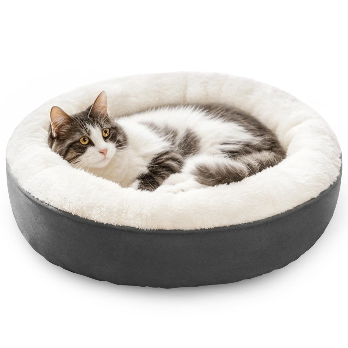 Love's cabin round donut bed front view shows cozy nest walls for restful sleep.