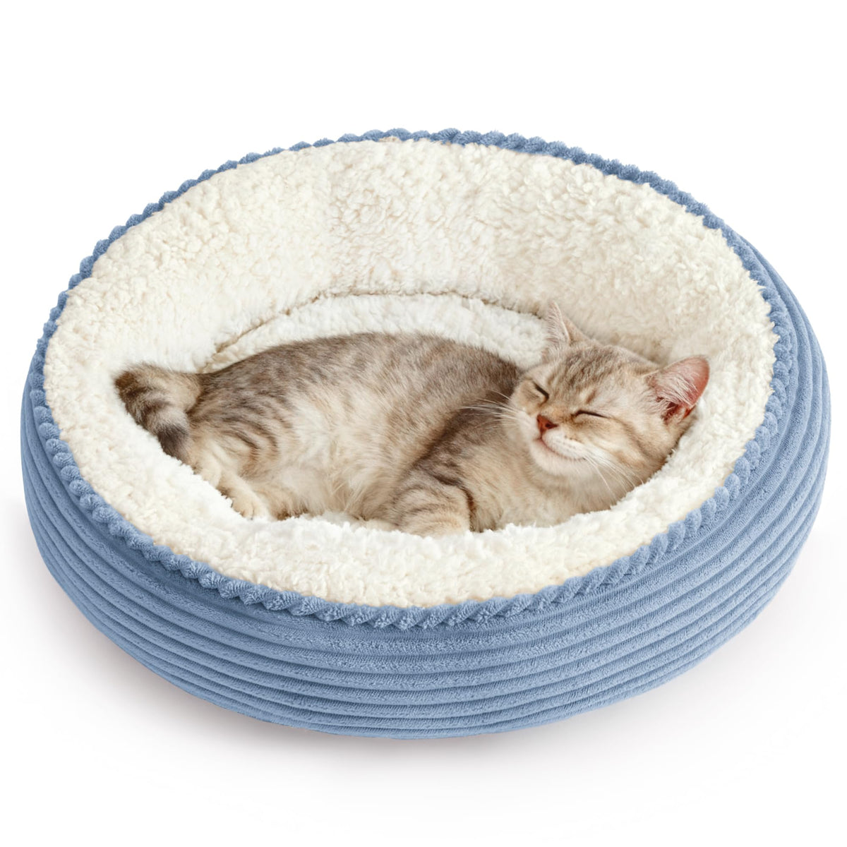 Love's cabin round donut bed front view with plush nest walls for cozy naps