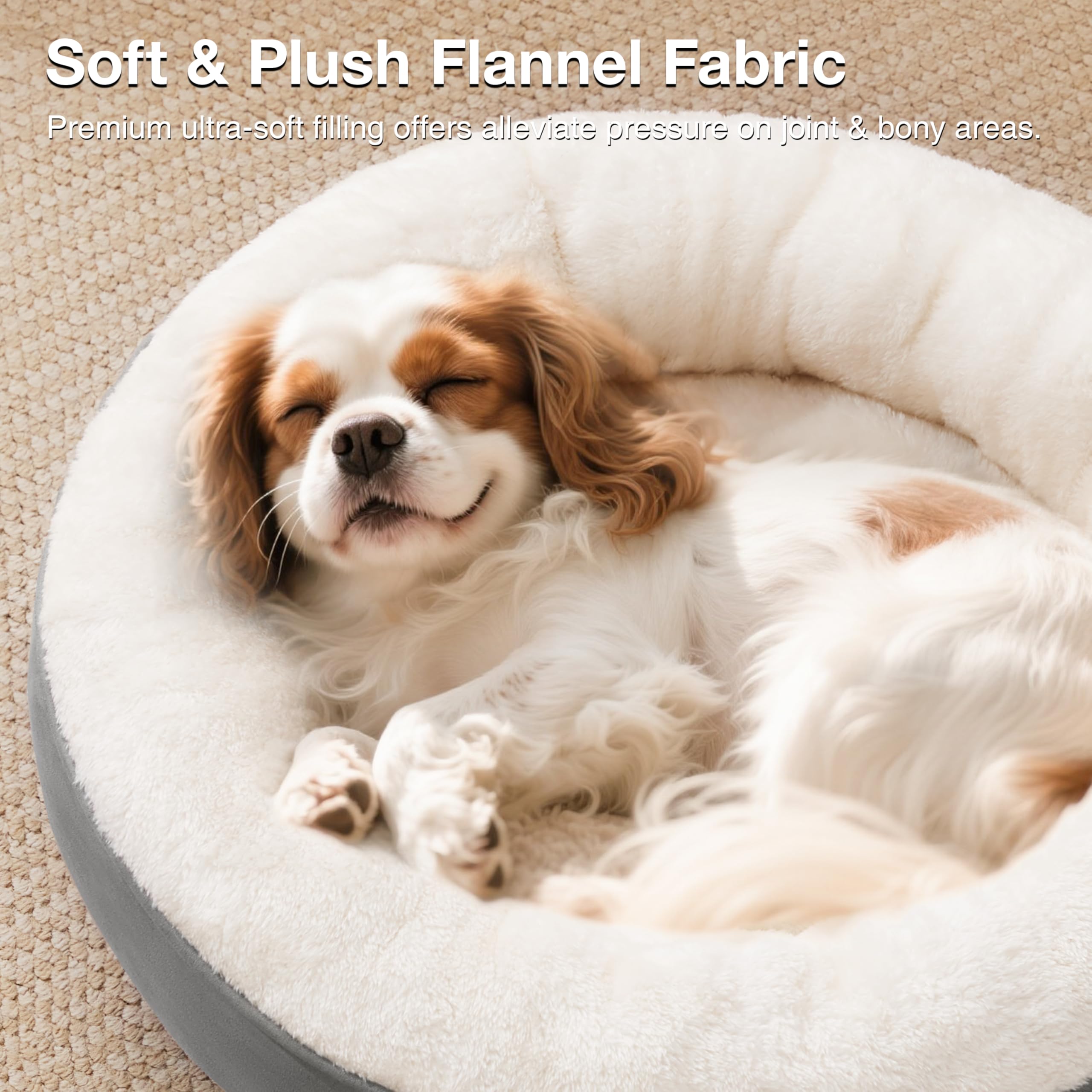 Love's cabin round donut bed fits small rooms as cozy pet corner bed.