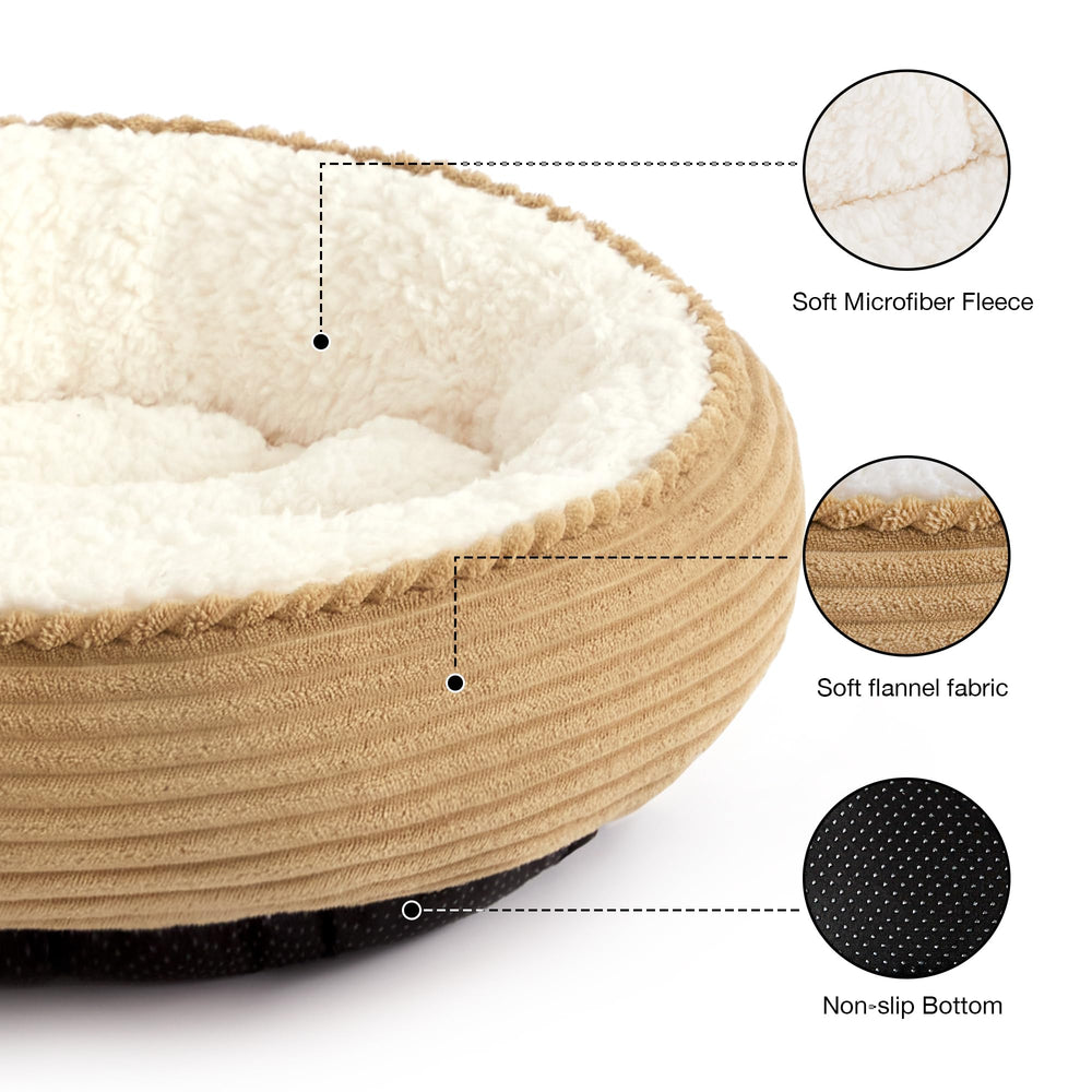 Love's cabin round donut bed nest-walls closeup shows secure, enveloping sides for snuggling.