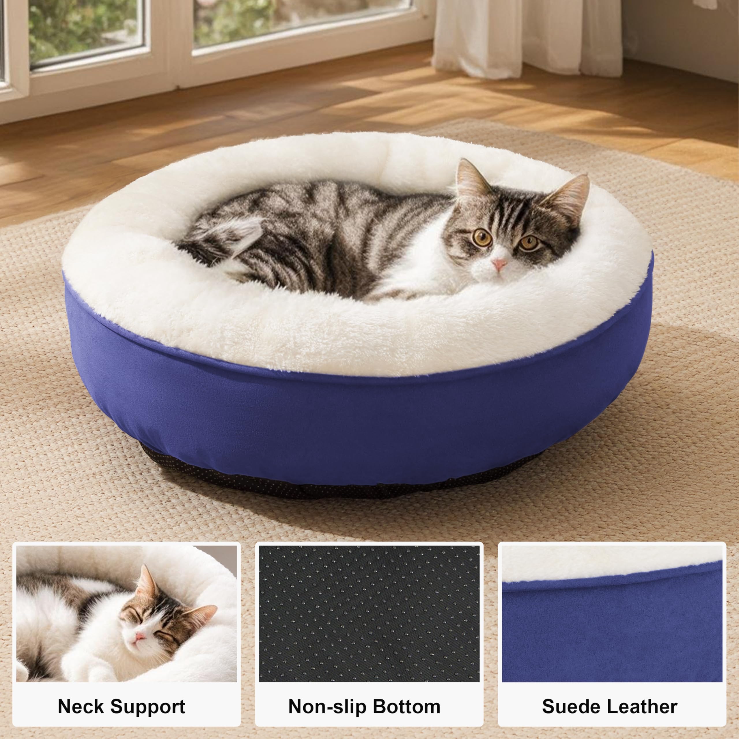 Love's cabin donut bed side view highlighting raised rim for neck support
