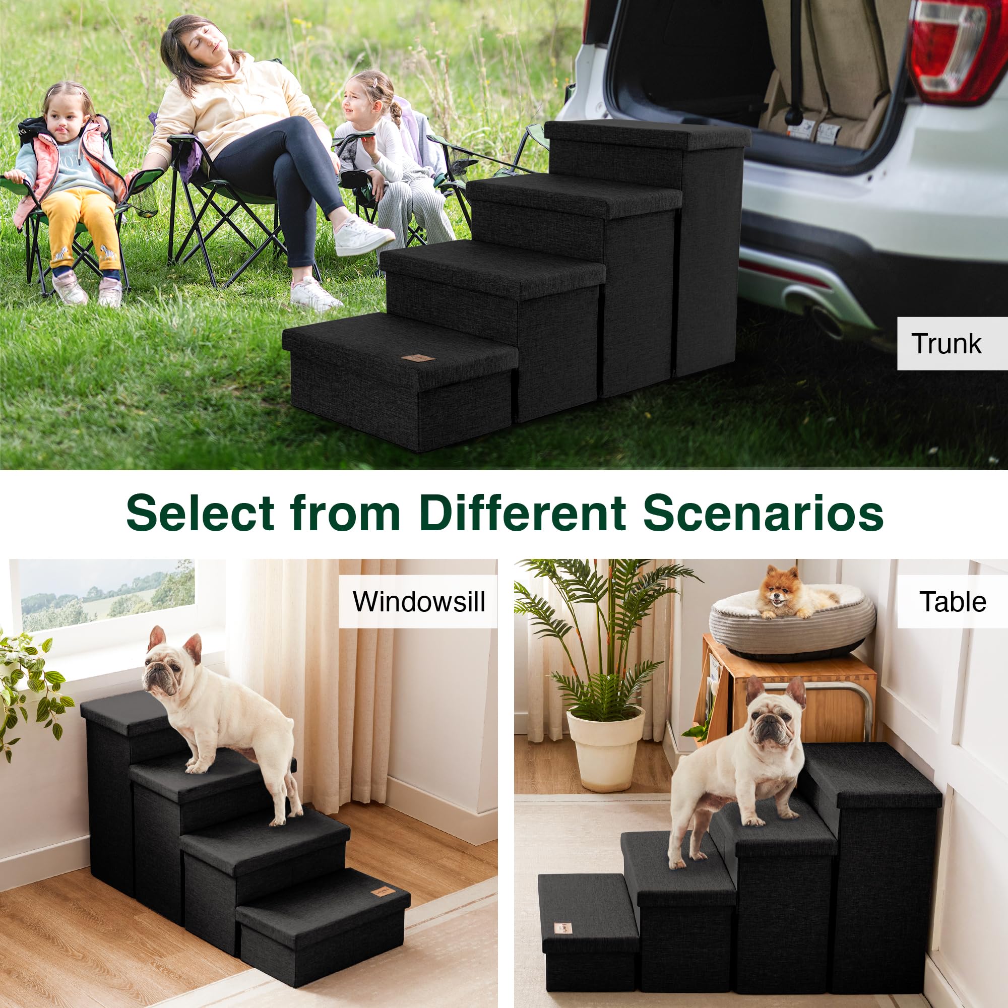 Love's cabin dog stairs four-step build offers safe, gradual climbs for pets.