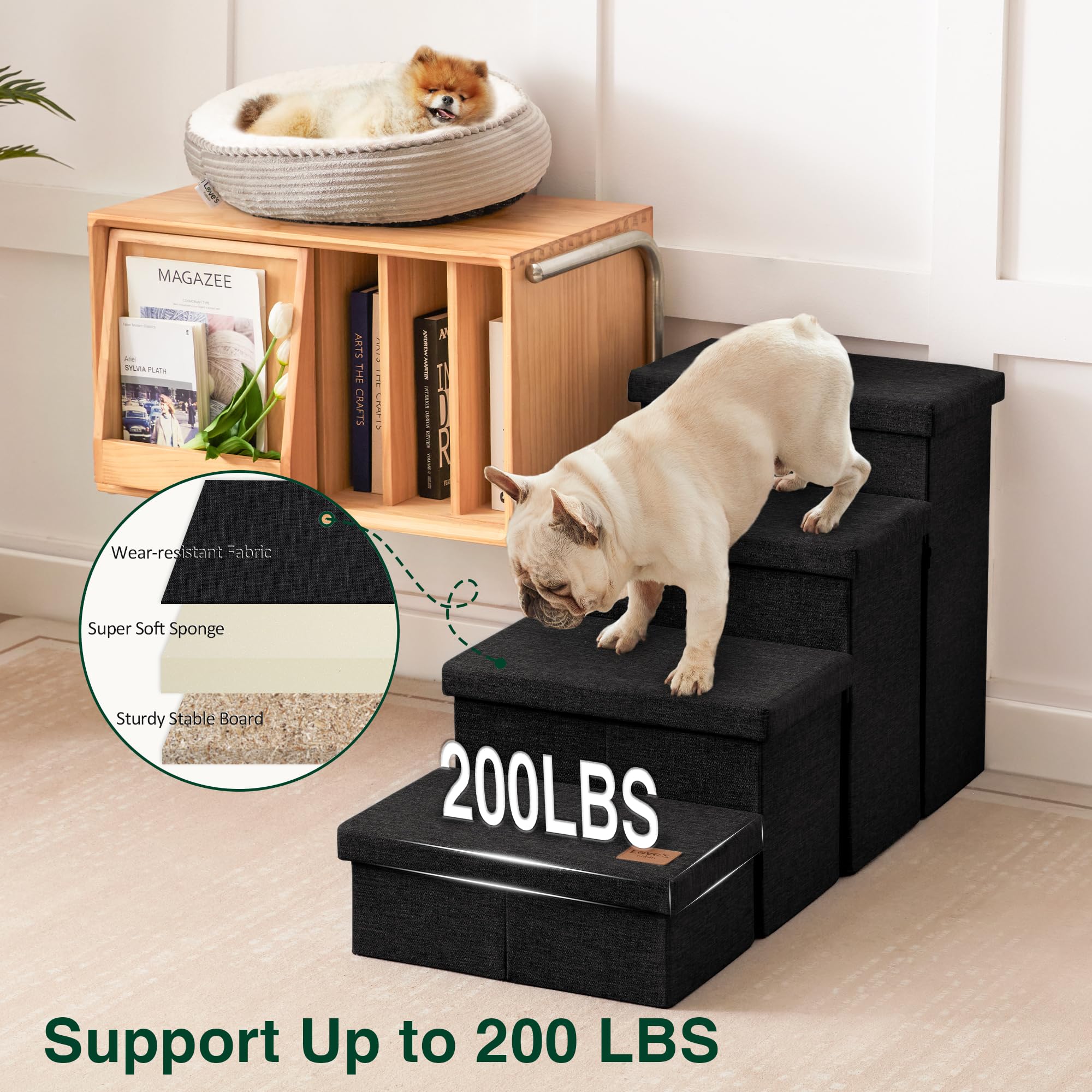 Love's cabin dog stairs foldable design enables easy transport and storage.