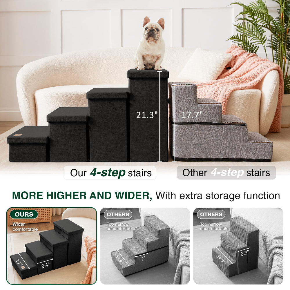 Love's cabin dog stairs non-slip bottom keeps steps stable on hardwood or carpet.