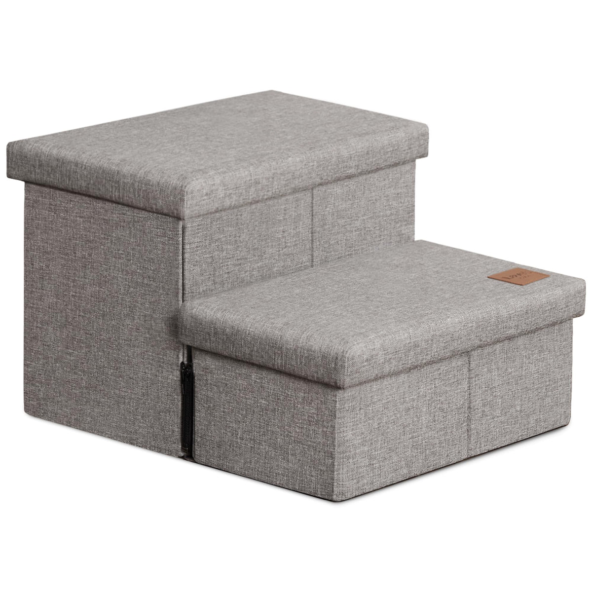 Love's cabin dog stairs with storage zip-closure keeps pet gear organized for easy access.
