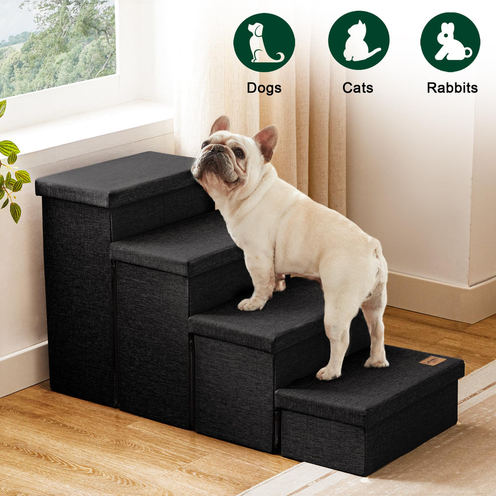Love's cabin dog stairs support up to 200 lbs for small to large dogs.