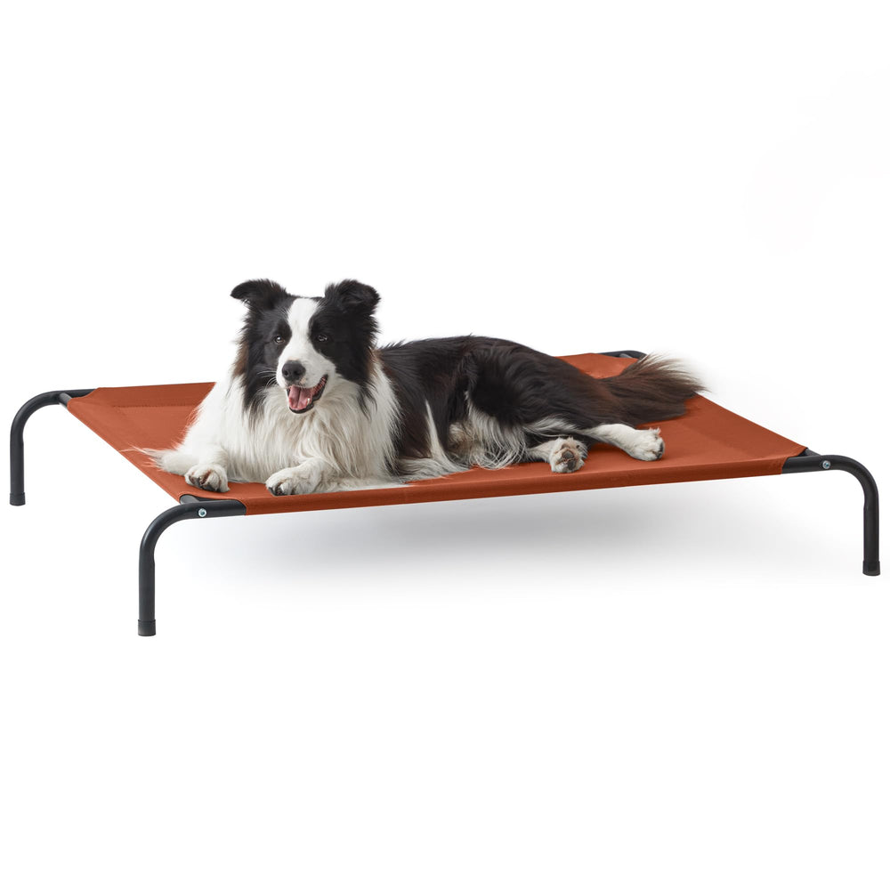 Love's cabin elevated cooling dog bed terracotta front view for large dogs