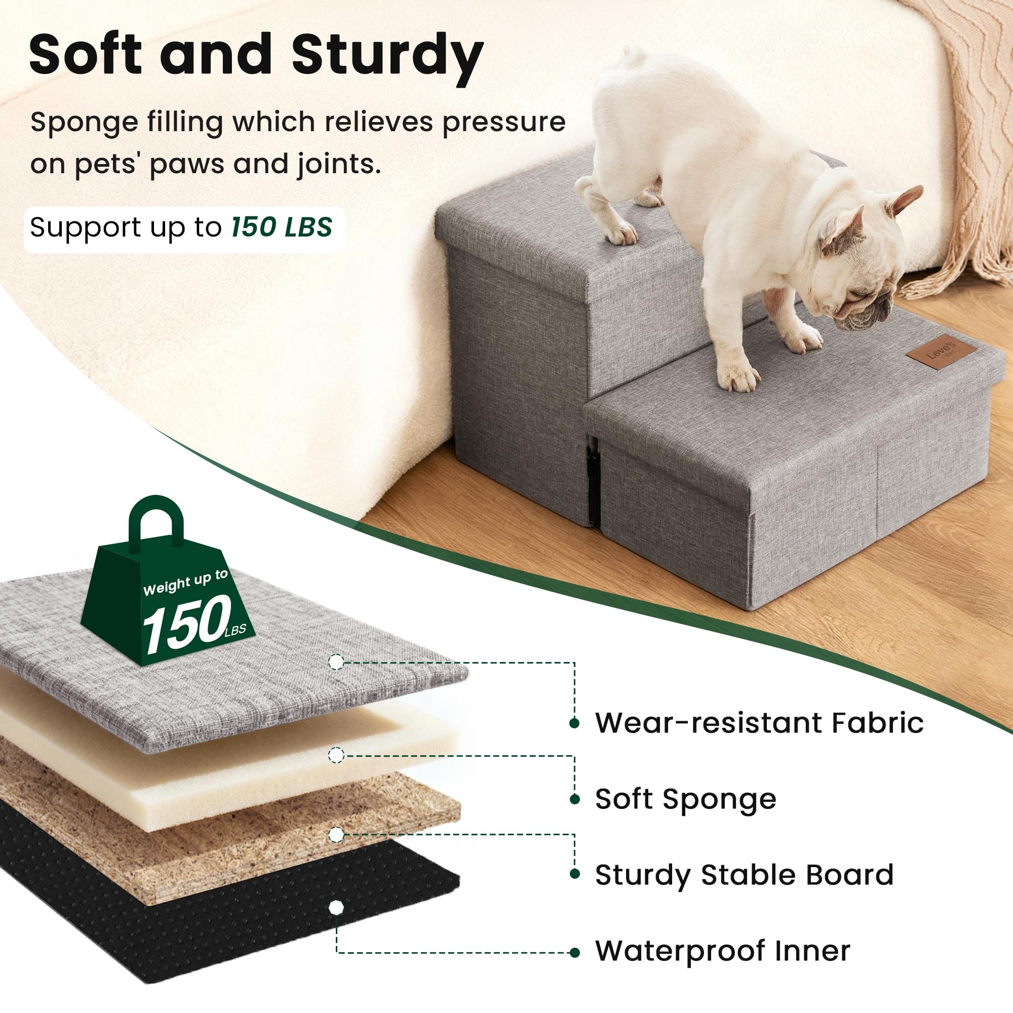 Love's cabin non-slip base keeps pets secure on beds and couches.