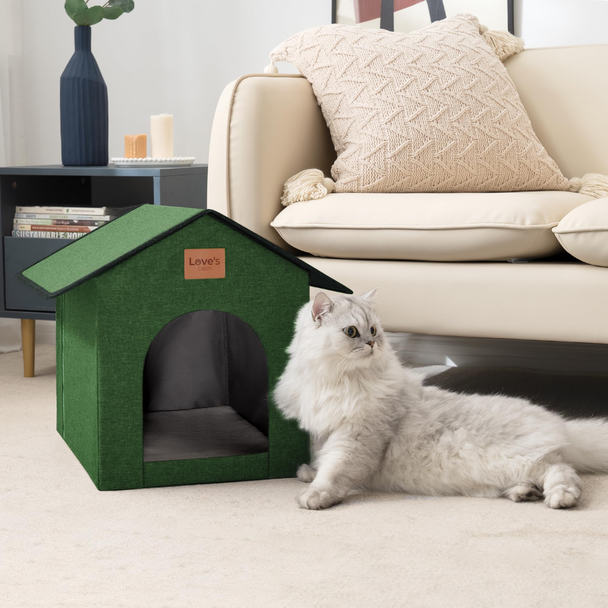 Love's cabin outdoor cat house green compact size fits indoor corners