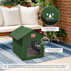 Love's cabin outdoor cat house green foldable design demonstrates tool-free assembly