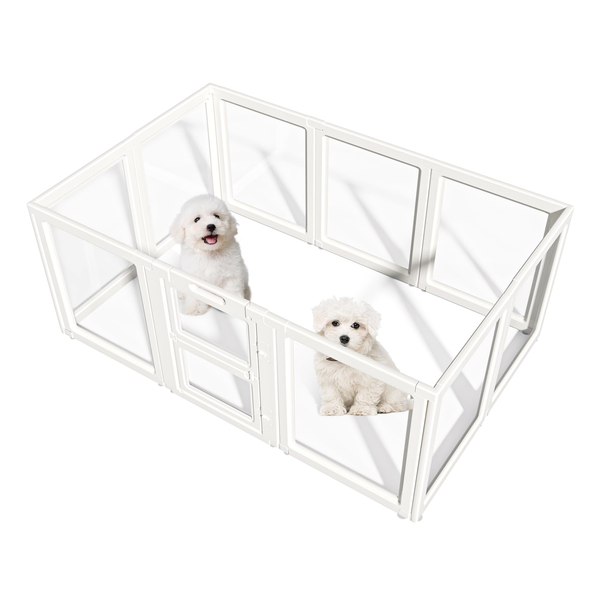 LoveTail Clear Acrylic Dog Playpen assembled square for versatile indoor containment.