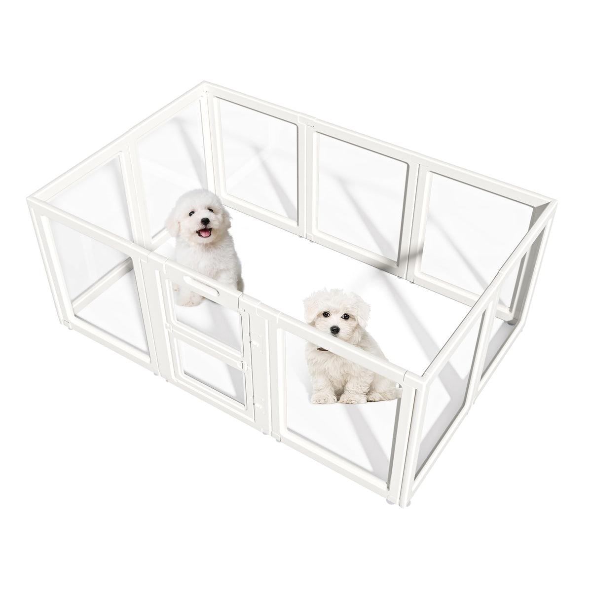 LoveTail Clear Acrylic Dog Playpen assembled square for versatile indoor containment.