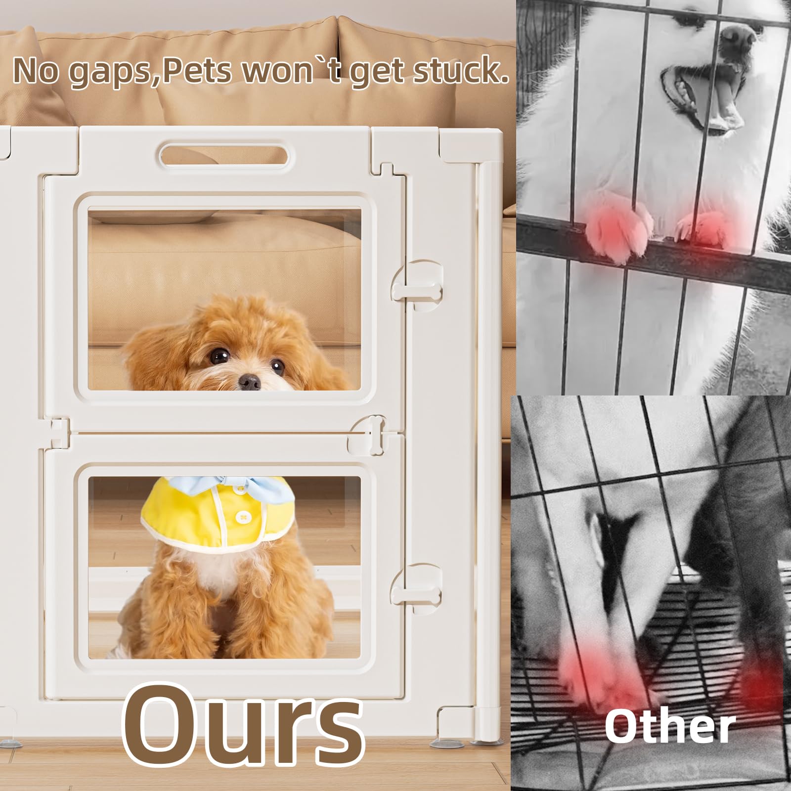 LoveTail Clear Acrylic Dog Playpen clear panels offer open view for supervision.