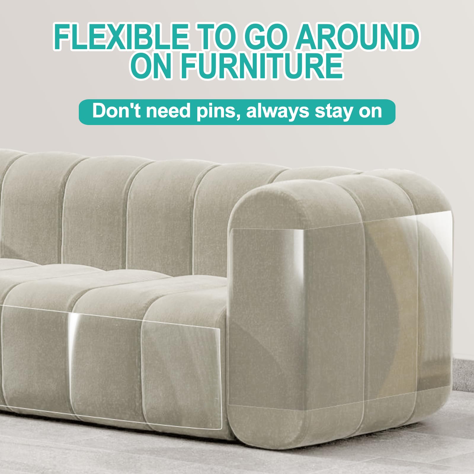 Lovinch clear couch protector film installed on fabric surface for unobtrusive defense.
