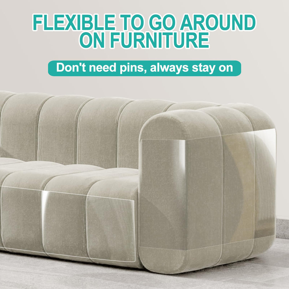 Lovinch clear couch protector film installed on fabric surface for unobtrusive defense.