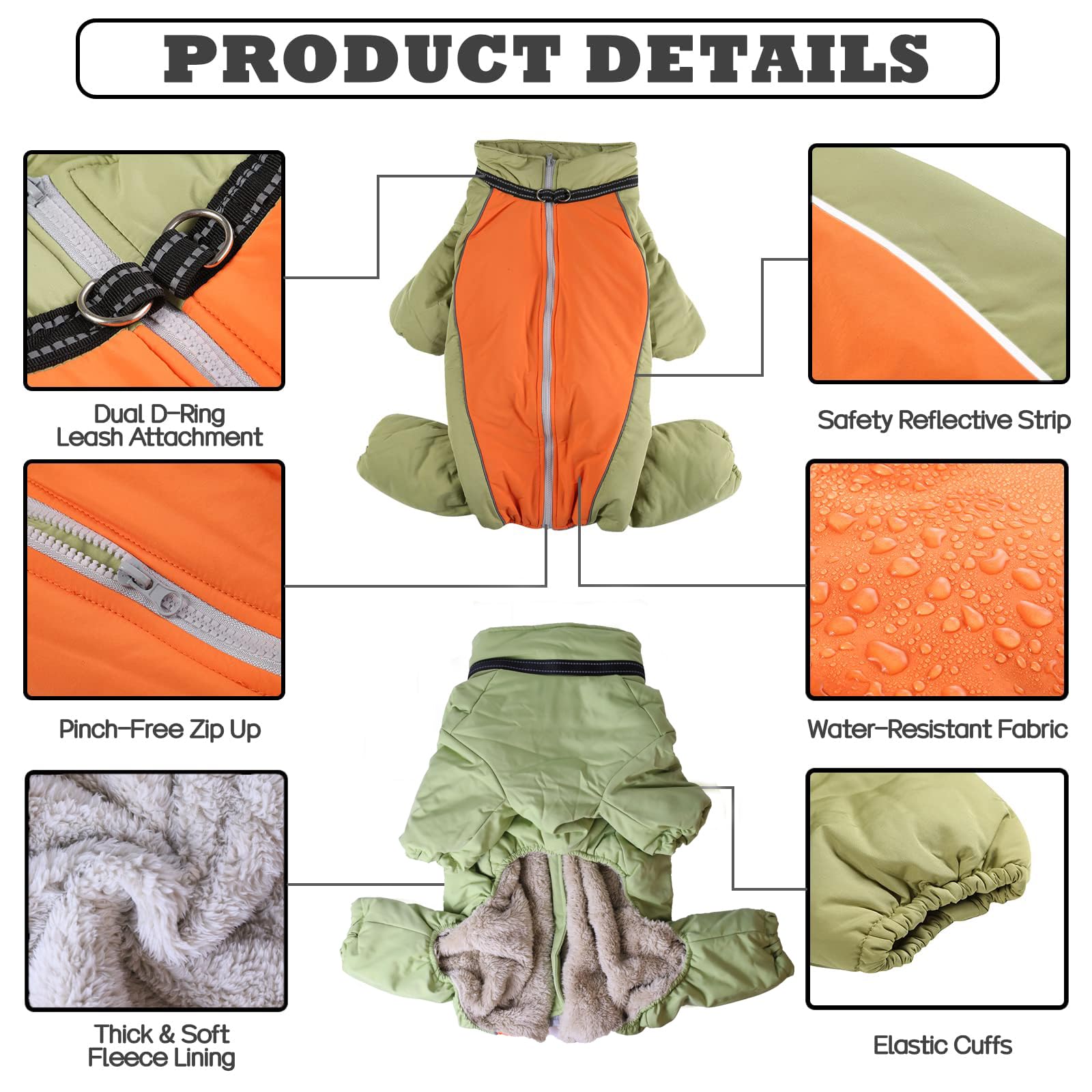LOVINFURBABY windproof snow coat closeup; fabric resists wind for cold-weather walks.