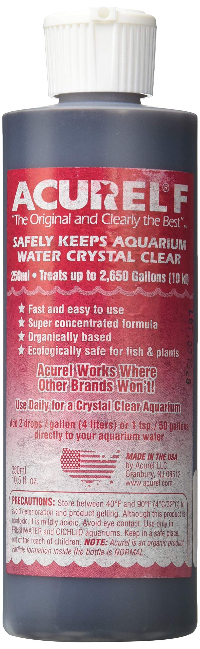 Loving Pets Acurel Water Clarifier bottle improves aquarium clarity and filter efficiency.