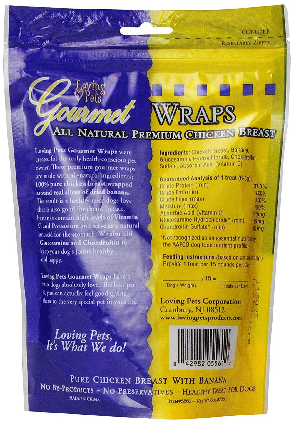 Loving Pets banana-chicken wrap closeup shows natural ingredients for enjoyable chew time.