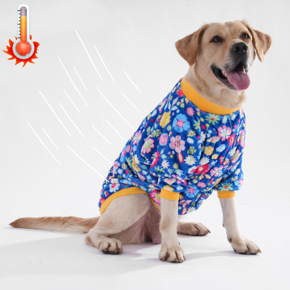 LovinPet Big Dog Fleece Pajamas back view blue for secure warmth