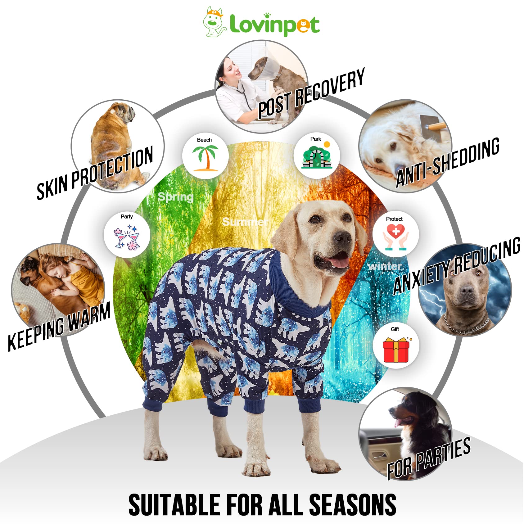 LovinPet Big Dog Pajamas four-legged design perfect for sleeping and lounging at home