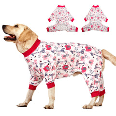 LovinPet big dog pajamas Jungle Dreams fuchsia print provide soothing recovery wear for large dogs