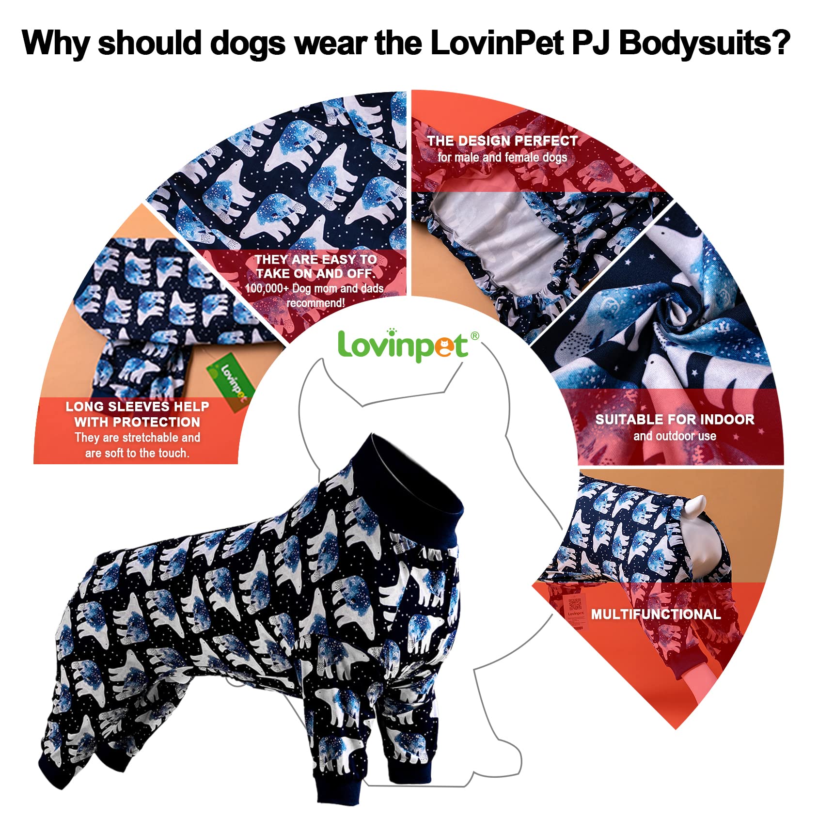 LovinPet Big Dog Pajamas stretchy soft fabric enables easy movement throughout the day