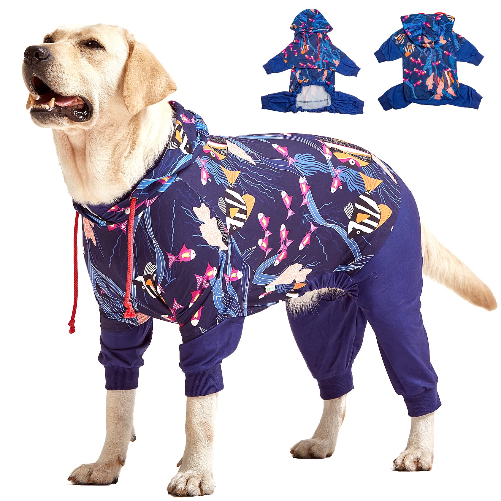LovinPet Big Pitbull PJS seascape navy print offers lightweight warmth for nightly wear.